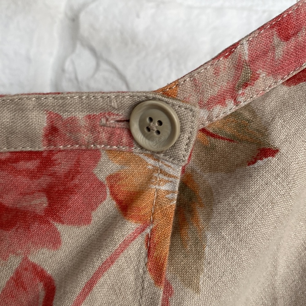 Eddie Bauer 100% linen wrap skirt midi pink &melon flowered tan pattern - Picture 3 of 12